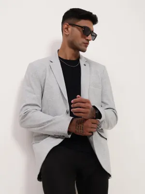 Men Grey Slim-Fit Notched Lapel Single-Breasted Cotton Blazer