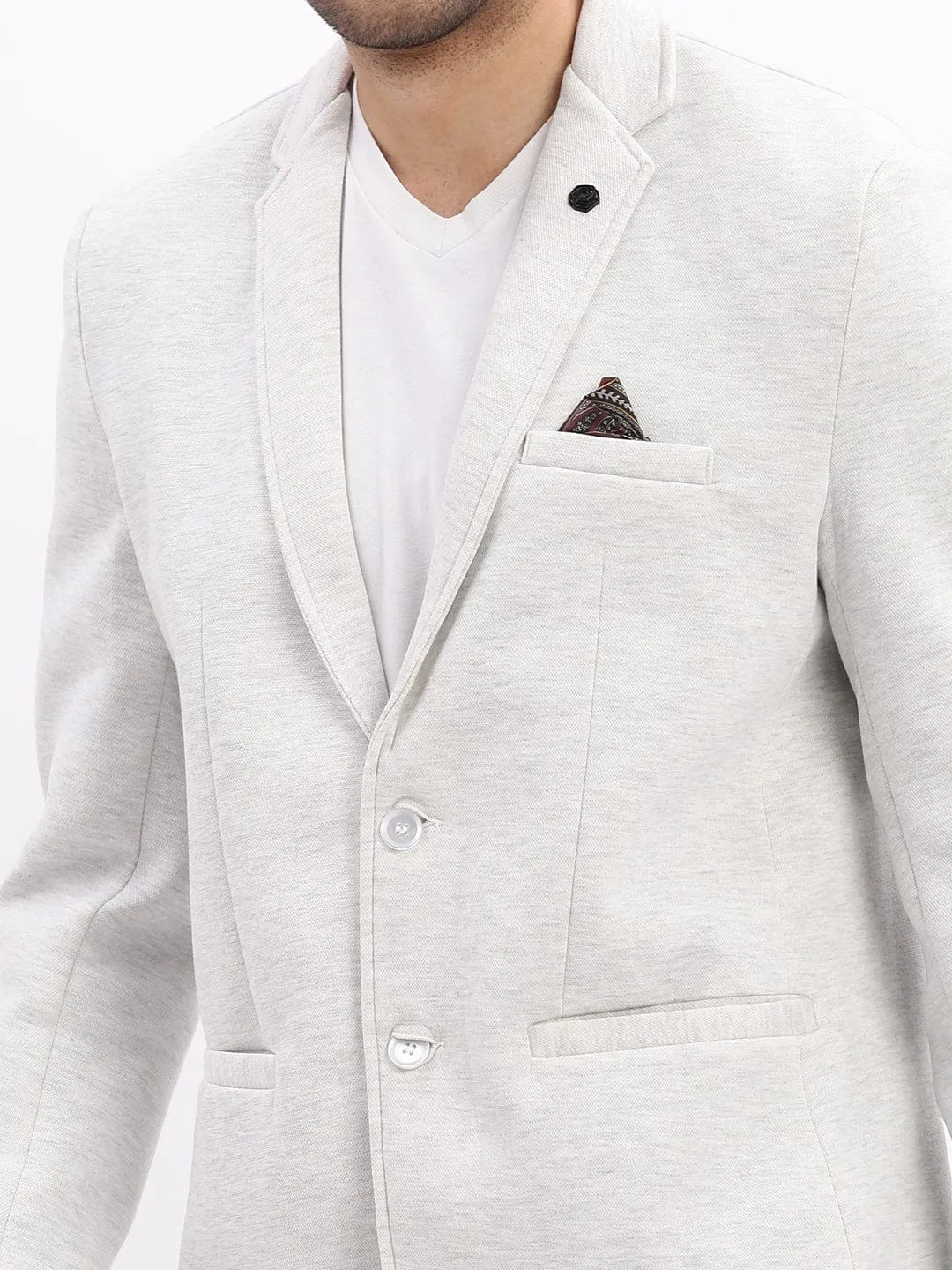 Men Grey Slim-Fit Single Breasted Notched Lapel Collar Cotton Casual Blazer