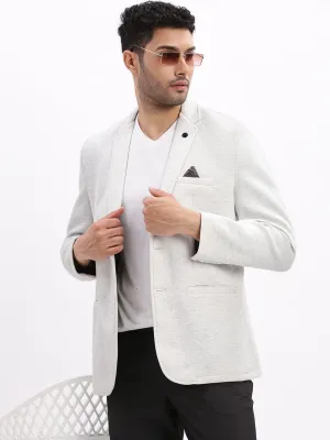 Men Grey Slim-Fit Single Breasted Notched Lapel Collar Cotton Casual Blazer