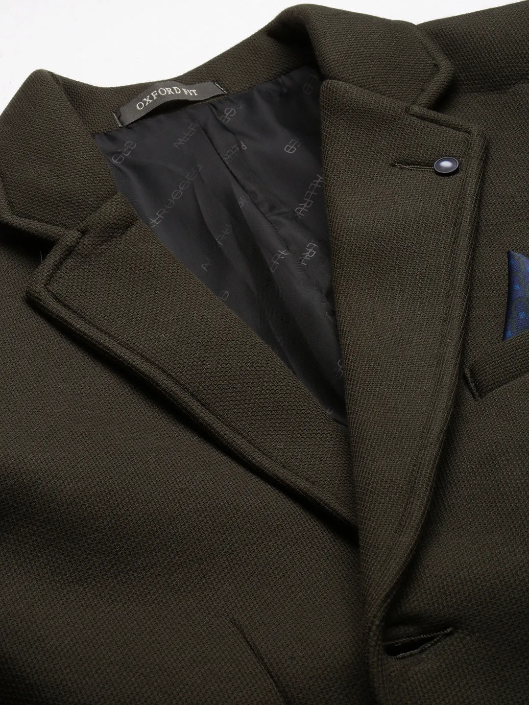 Men Olive Cotton Single-Breasted Blazer