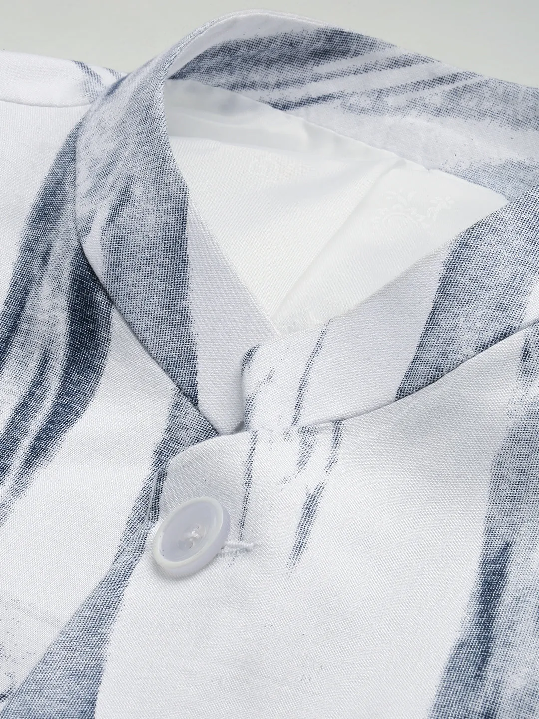 Men White Printed Slim Fit Mandarin Collar Bandhgala Blazer