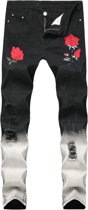 Men's Ripped Skinny Stretch Distressed Destroyed Slim Jeans Denim Pants