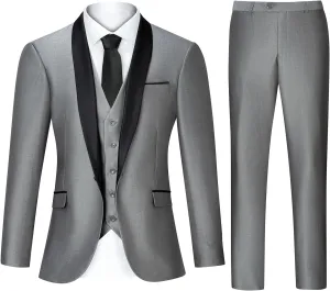 Men's Suit 3 Piece Slim Fit Suits for Men, One Button Solid Shawl Lapel Blazer Jacket Vest Pants Set for Party Wedding
