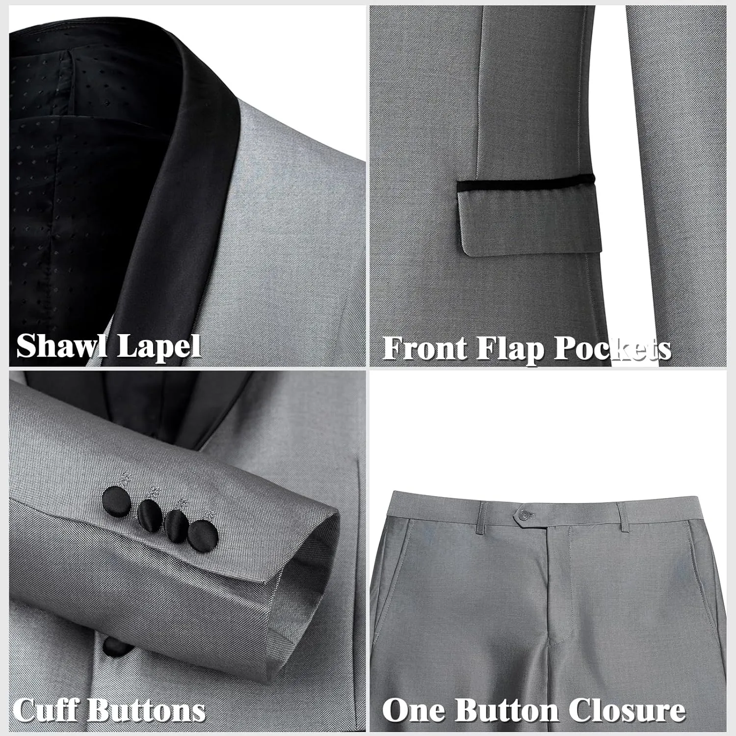 Men's Suit 3 Piece Slim Fit Suits for Men, One Button Solid Shawl Lapel Blazer Jacket Vest Pants Set for Party Wedding