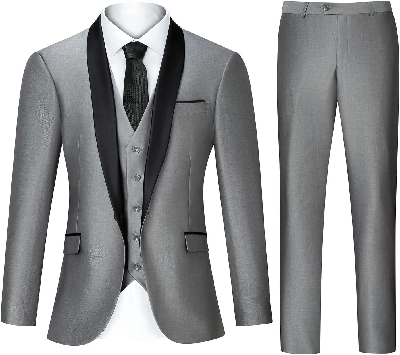 Men's Suit 3 Piece Slim Fit Suits for Men, One Button Solid Shawl Lapel Blazer Jacket Vest Pants Set for Party Wedding