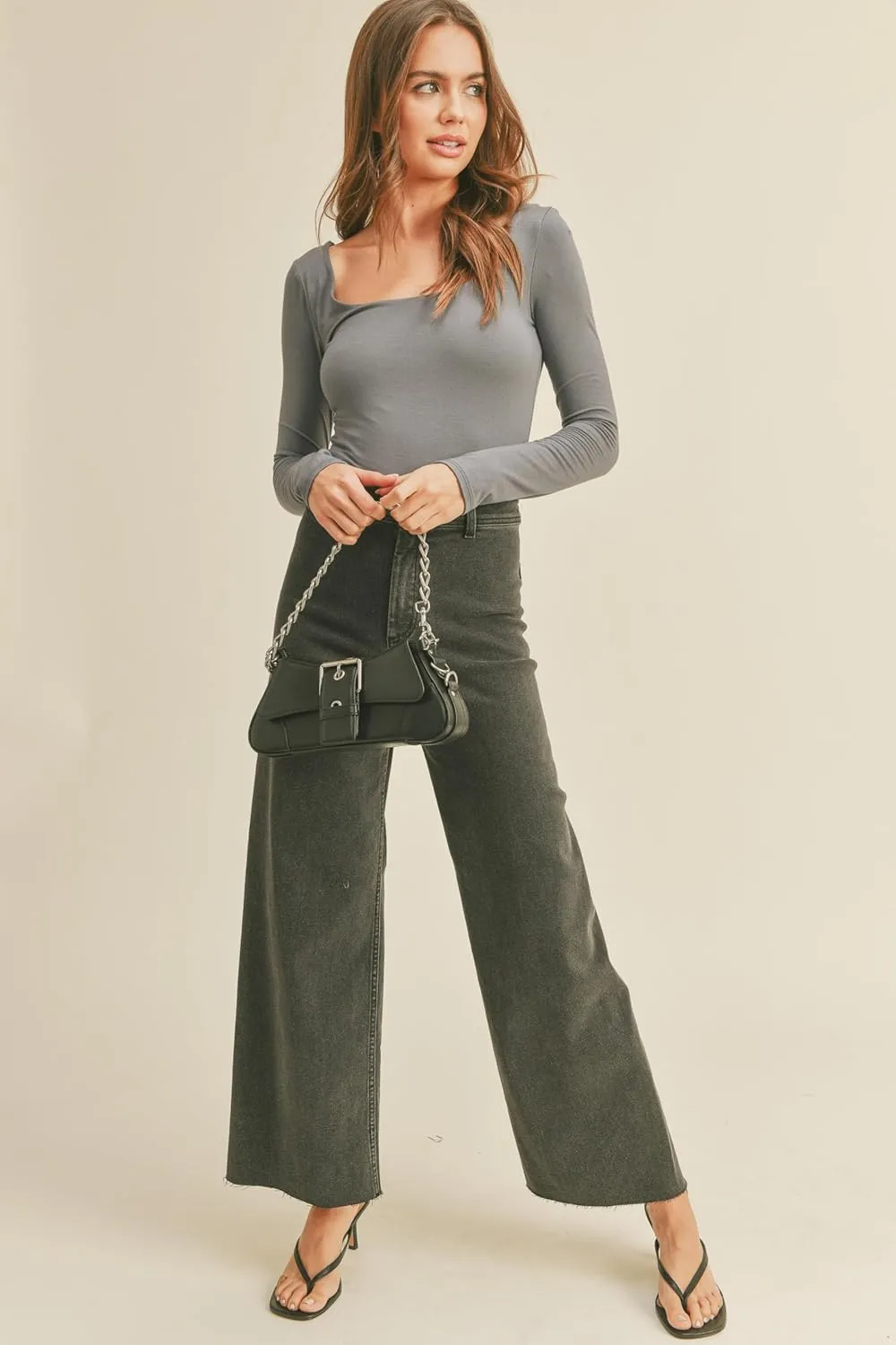Miou Muse - Straight Wide Leg Denim Pants - MMP623