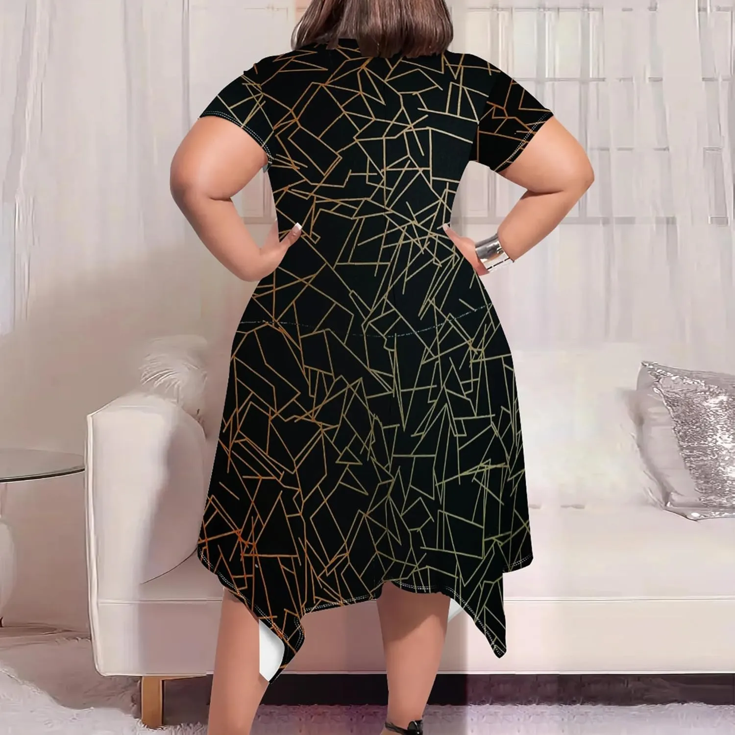 Oversize Tshirt Dress for Women Summer Printing Casual Plus Size Crewneck Short Sleeves Midi Tunic Dress with Pockets