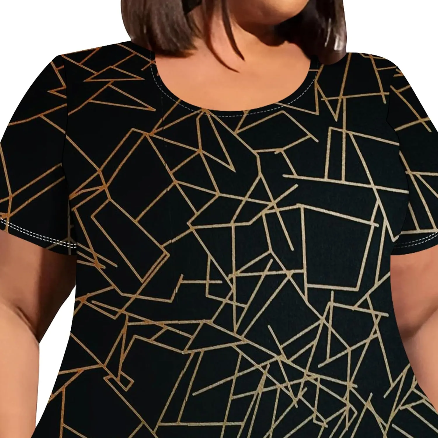 Oversize Tshirt Dress for Women Summer Printing Casual Plus Size Crewneck Short Sleeves Midi Tunic Dress with Pockets