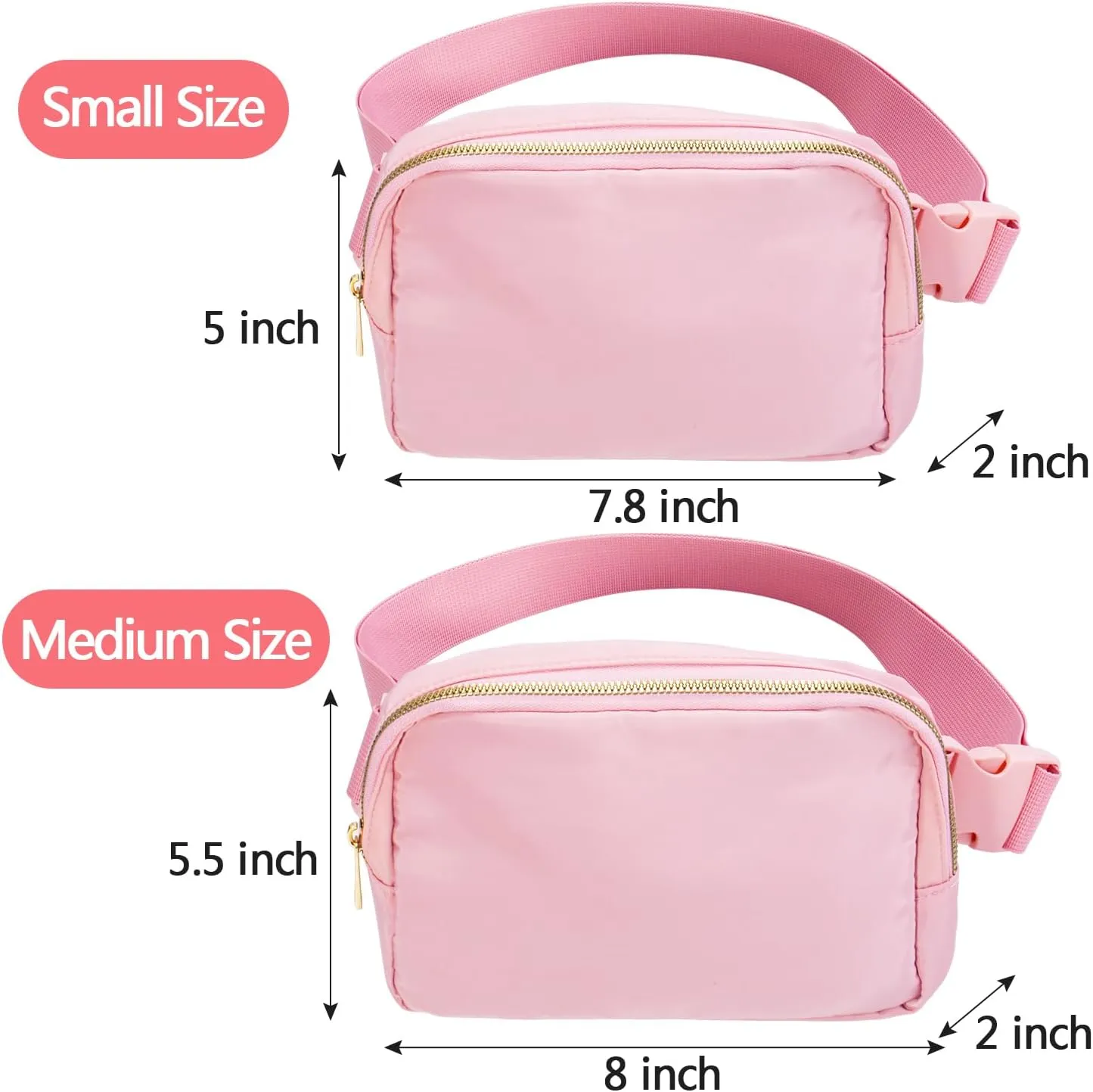 Peicees 2 Pack Fashionable Fanny Pack Crossbody Bag for Women Belt Bag Small Waist Bag Pouch for Travel Workout Running Hiking