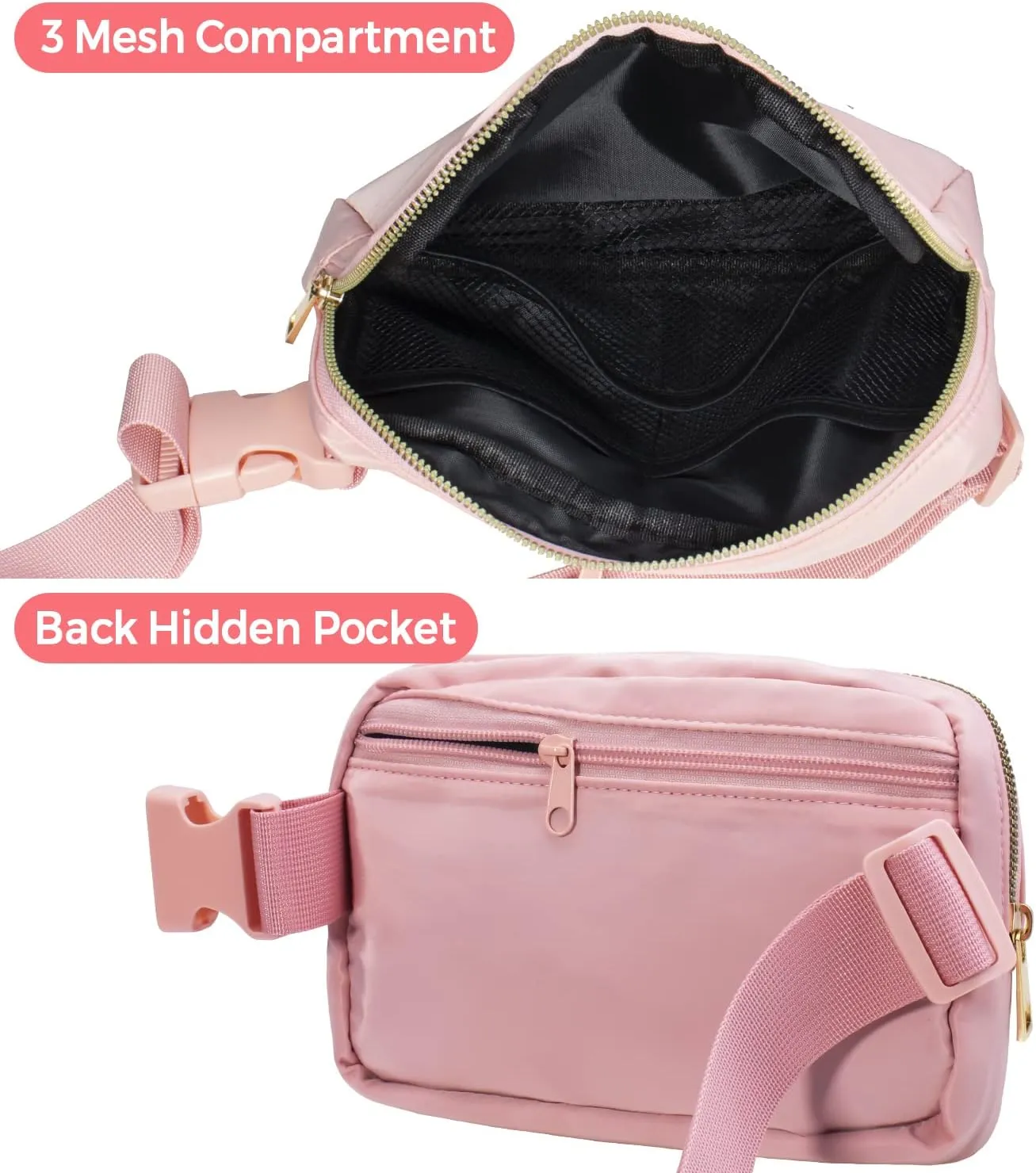 Peicees 2 Pack Fashionable Fanny Pack Crossbody Bag for Women Belt Bag Small Waist Bag Pouch for Travel Workout Running Hiking