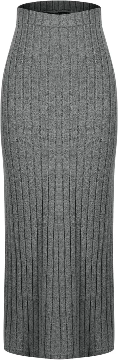 Plus Size High Waisted Skirt Women Knit Midi Bodycon Skirt Elastic Comfy Skirts Plain Fashion Skirt Side Slit Skirt