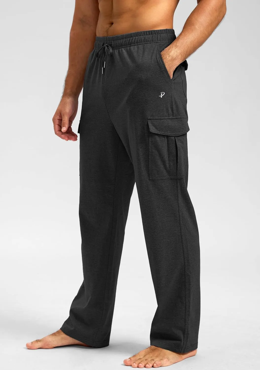 Pudolla Men's Cotton Sweatpants with Cargo Pockets Open Bottom Yoga Pants for Men Lounge Pants for Athletic Workout Casual