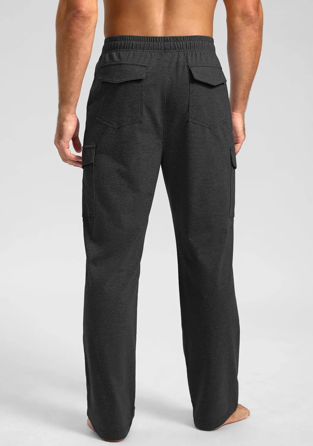 Pudolla Men's Cotton Sweatpants with Cargo Pockets Open Bottom Yoga Pants for Men Lounge Pants for Athletic Workout Casual