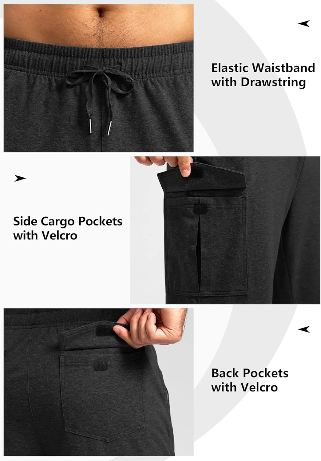 Pudolla Men's Cotton Sweatpants with Cargo Pockets Open Bottom Yoga Pants for Men Lounge Pants for Athletic Workout Casual