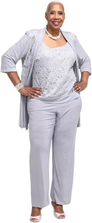 R&M Richards Women's Plus Size Pant Suits - Mother of The Bride Pant Suits, Pewter, 18 Plus