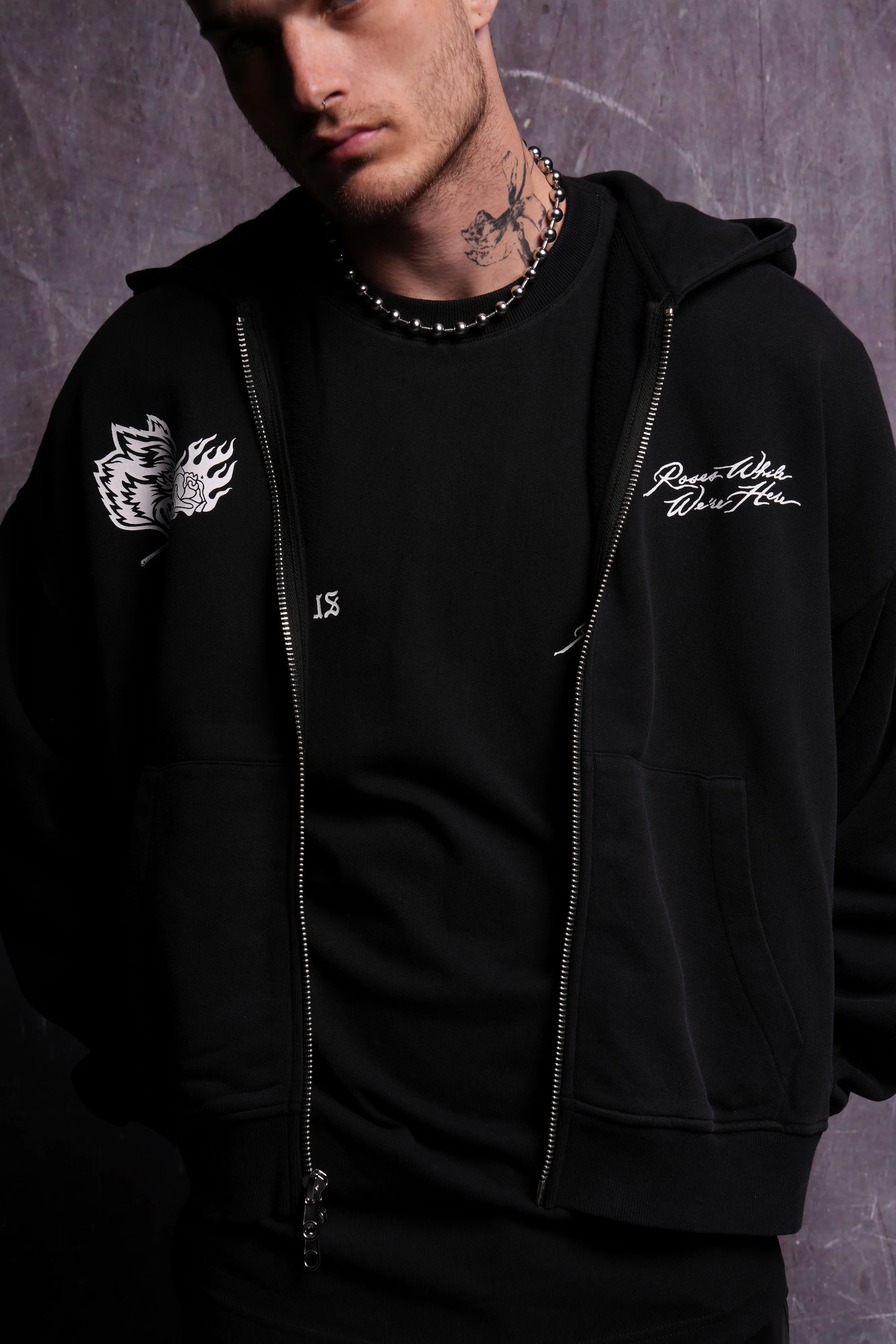Roses While We're Here Darco Double Zip Hoodie in Black