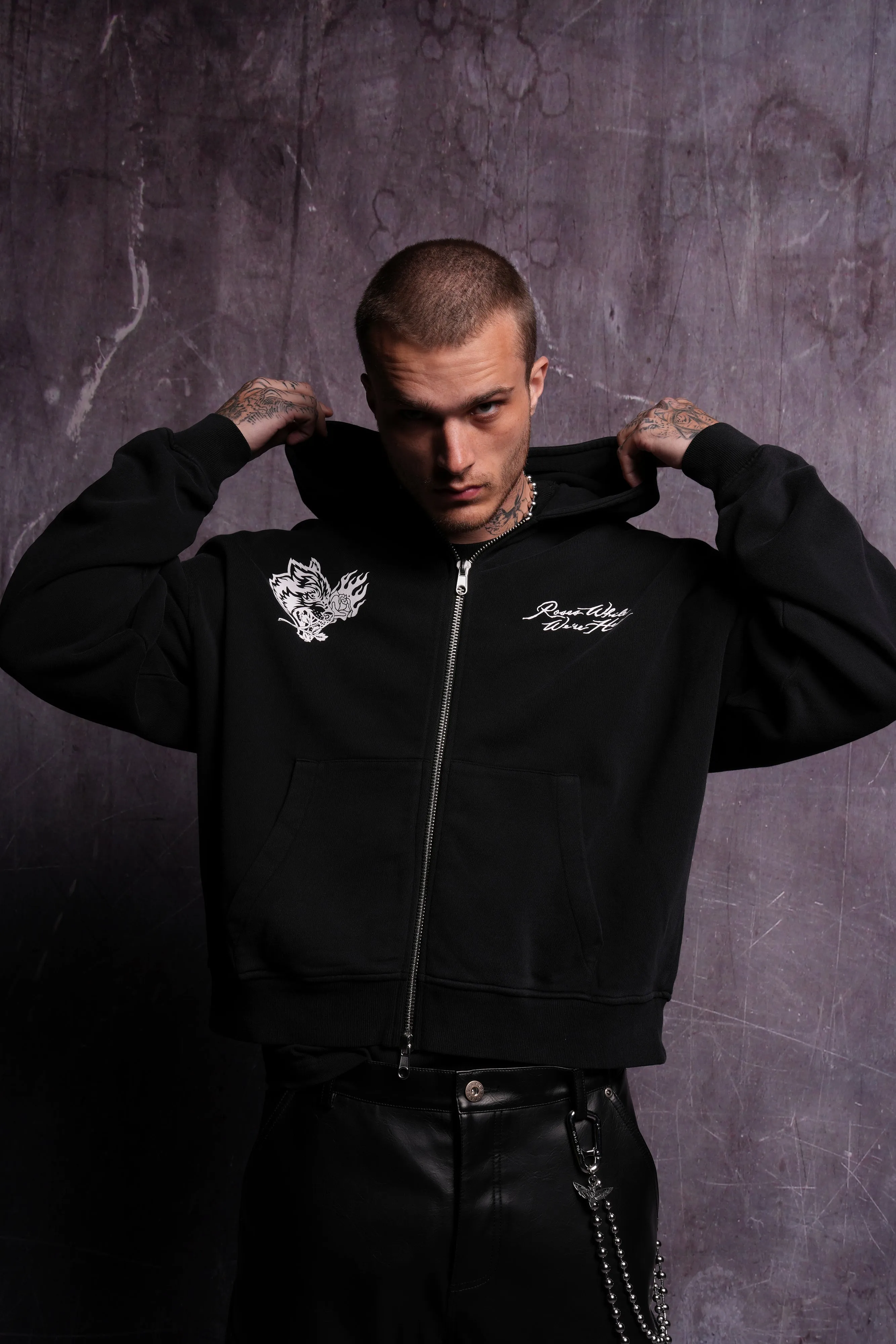 Roses While We're Here Darco Double Zip Hoodie in Black