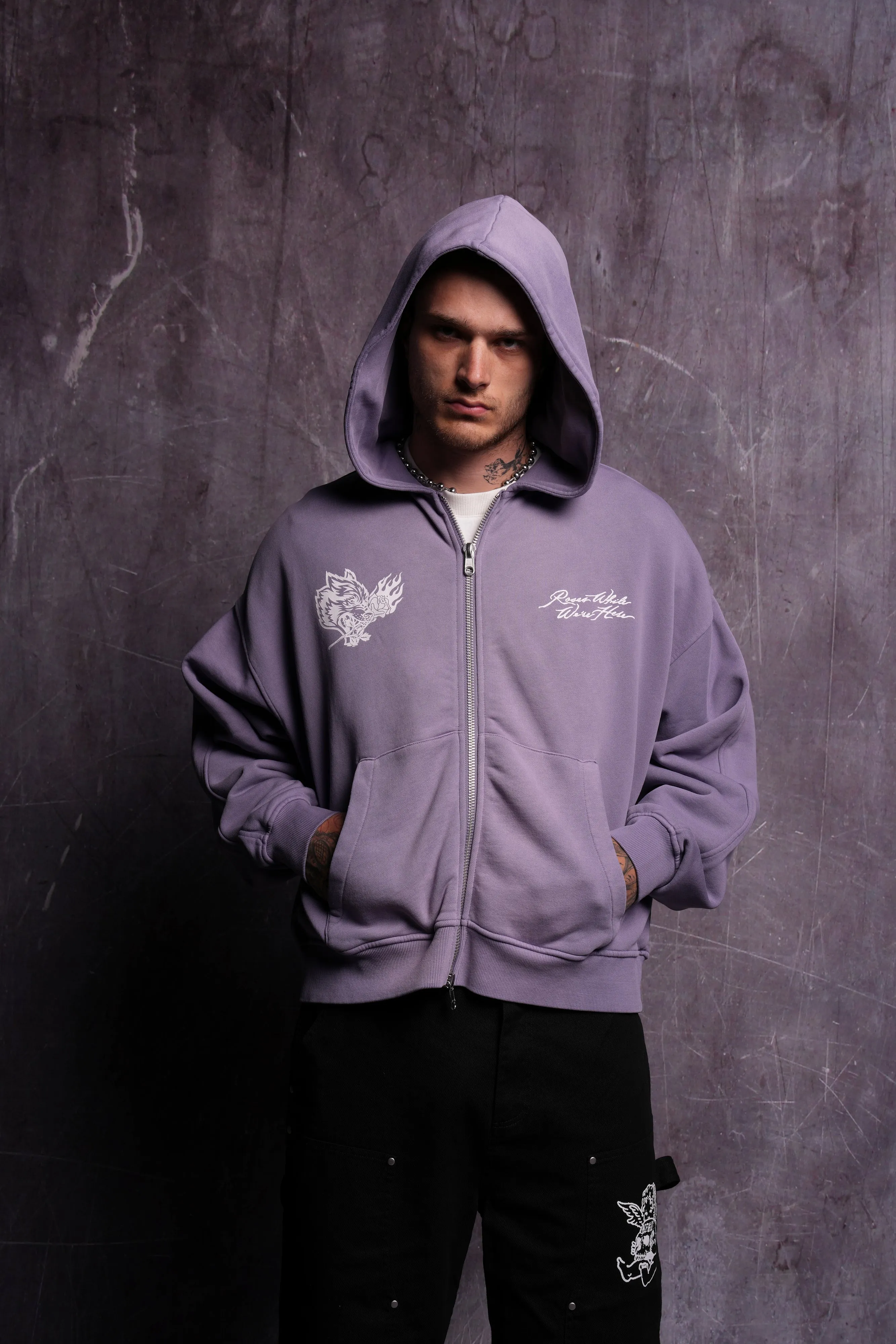 Roses While We're Here Darco Double Zip Hoodie in Darc Orchid Sun Fade
