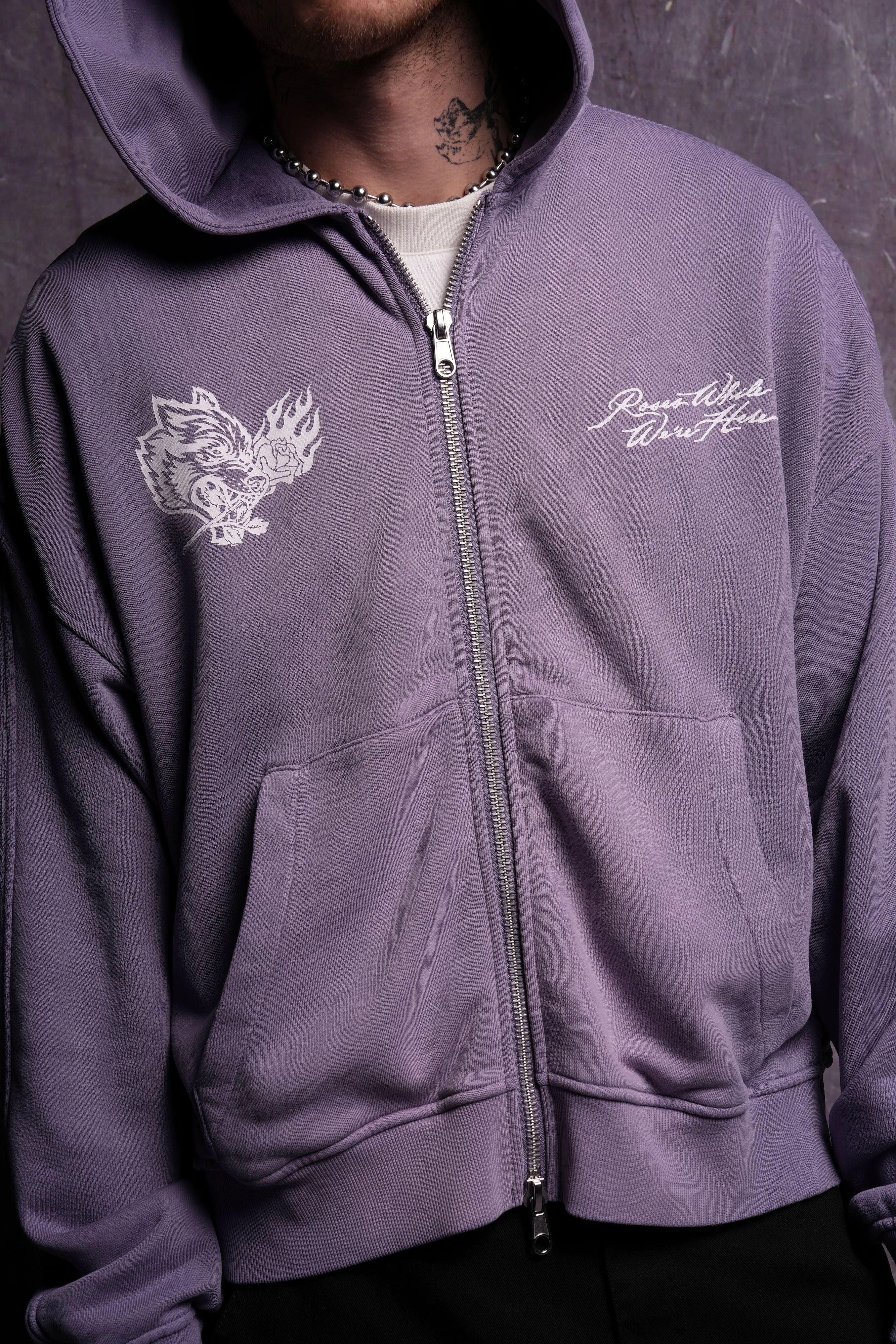 Roses While We're Here Darco Double Zip Hoodie in Darc Orchid Sun Fade
