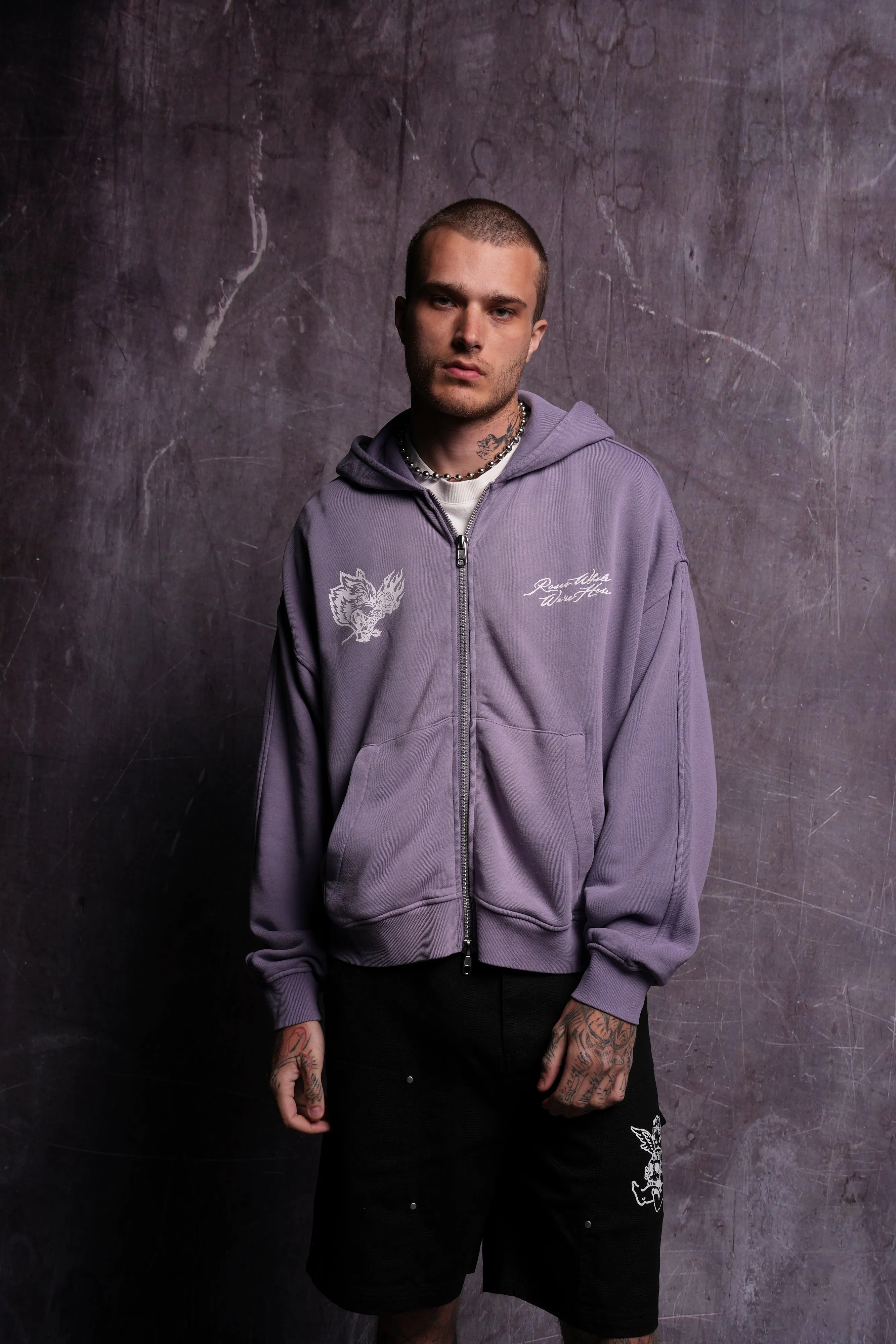 Roses While We're Here Darco Double Zip Hoodie in Darc Orchid Sun Fade
