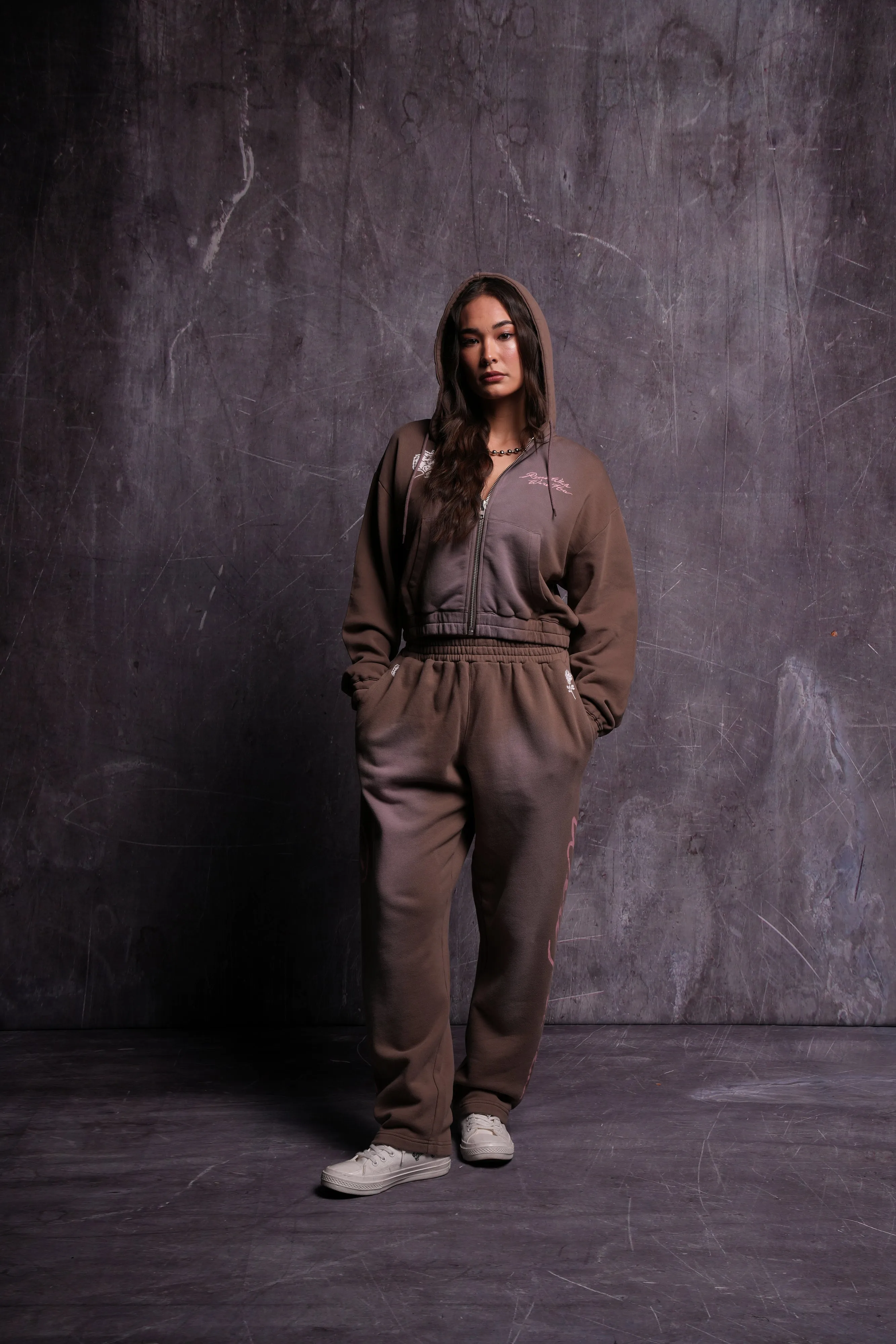 Roses While We're Here "Chambers" (Cropped) Zip Hoodie in Mojave Brown Sun Fade