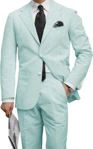 Seersucker Suits for Men Slim Fit Casual Beach Wedding Summer Grooms Groomsmen Seersucker Blazer Pants 2 Piece Set