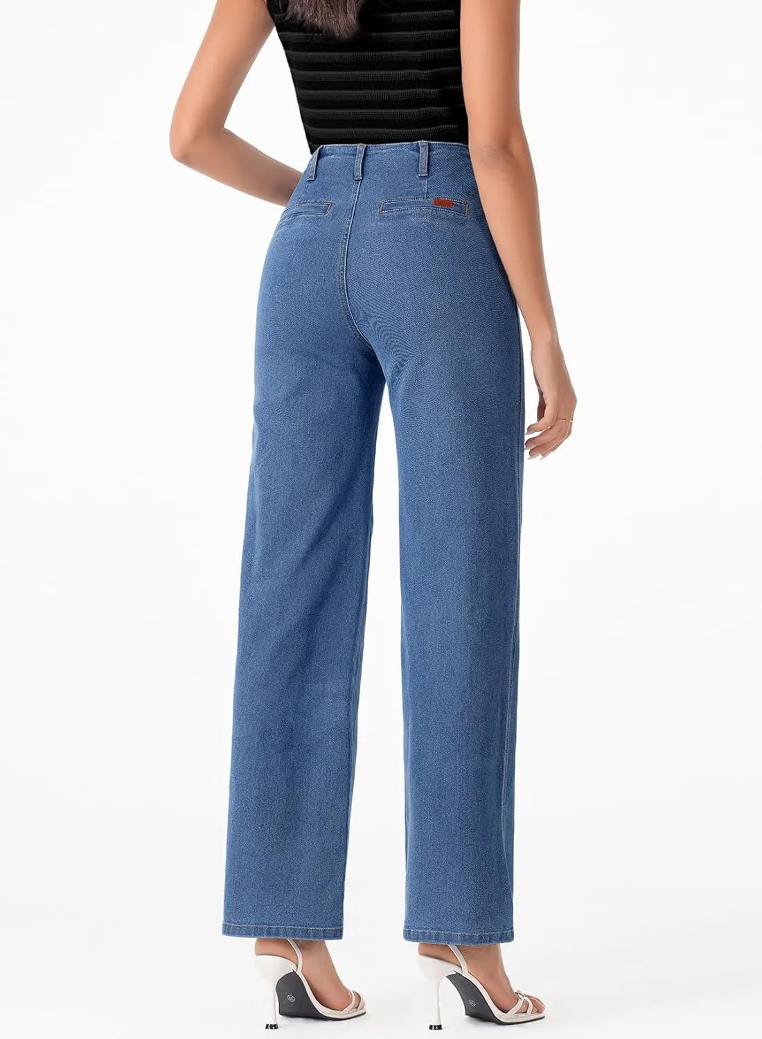Sidefeel Women's Wide Leg High Waisted Stretchy Tummy Control Zimbaplatinum Jeans