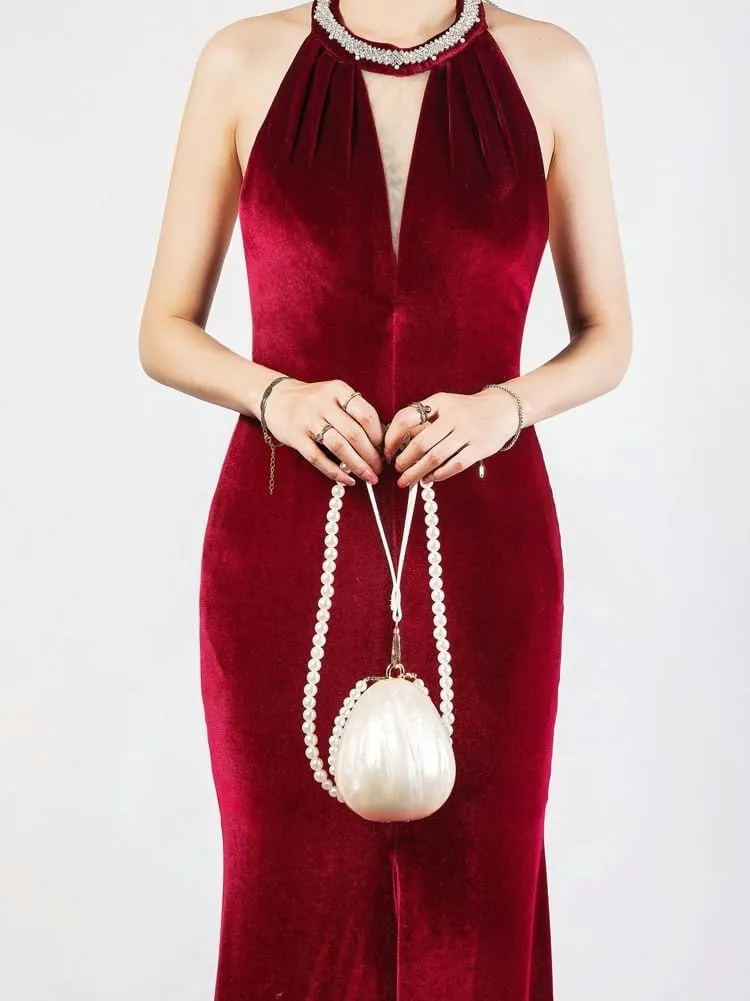 Solyinne Acrylic Shell Shaped Clutch for Women Luxury Marble Evening Handbag Pearl Chain Shoulder Bag Wedding Party Prom