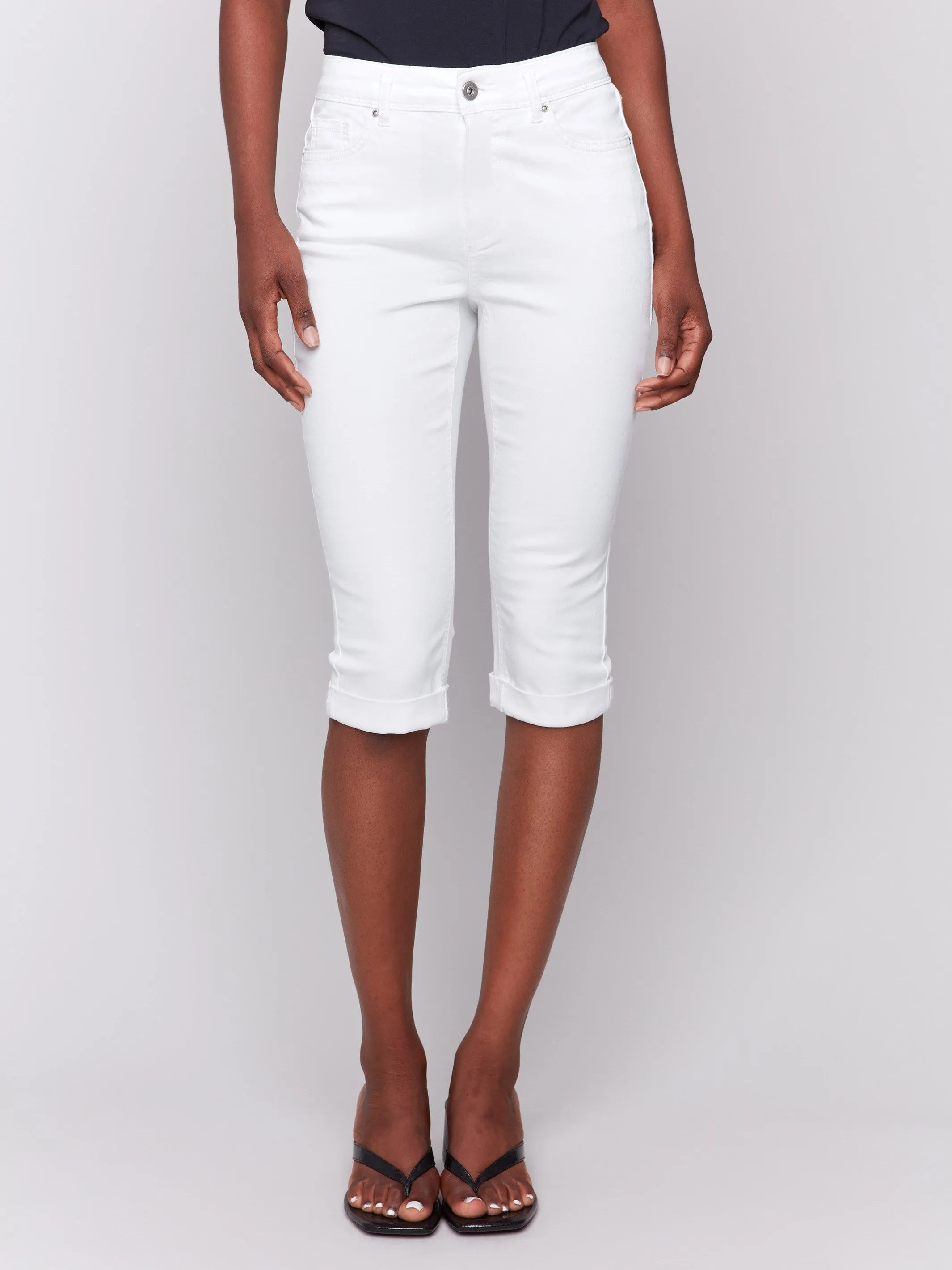 Stretch Twill Pedal Pusher Pants - White