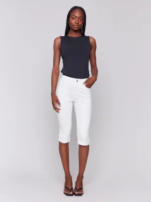 Stretch Twill Pedal Pusher Pants - White