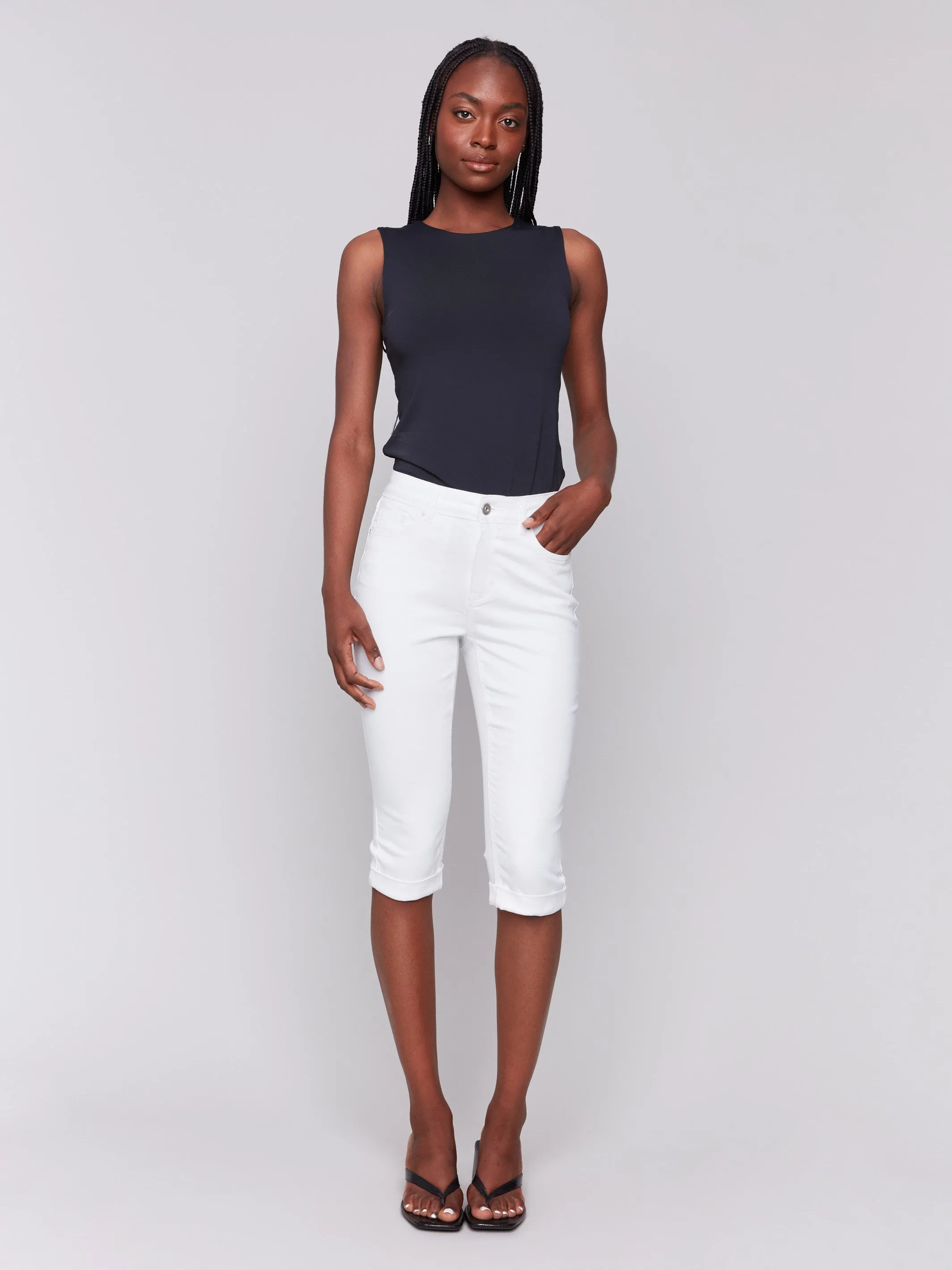 Stretch Twill Pedal Pusher Pants - White