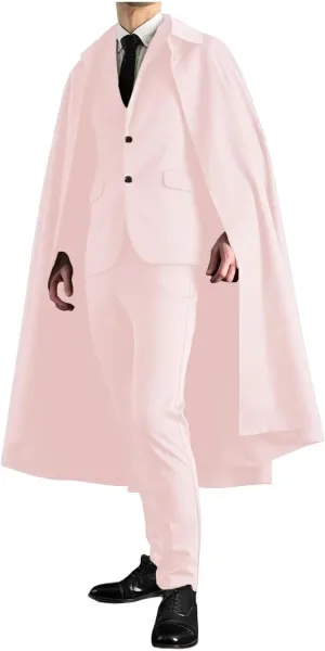 Suits for Men Regular Fit with Cape 2 Piece Set Single Breasted Notch Lapel Solid Jacket Pants for Party