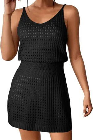 Summer Crochet Hollow Out Knit Beach Bathing Suit Swim Cover Ups Cruise Outfits Vacation Dresses for Women 2025