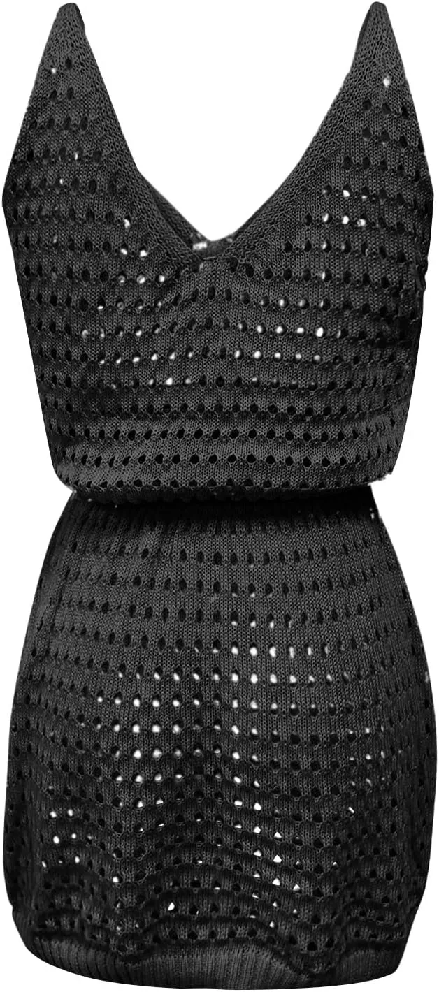 Summer Crochet Hollow Out Knit Beach Bathing Suit Swim Cover Ups Cruise Outfits Vacation Dresses for Women 2025