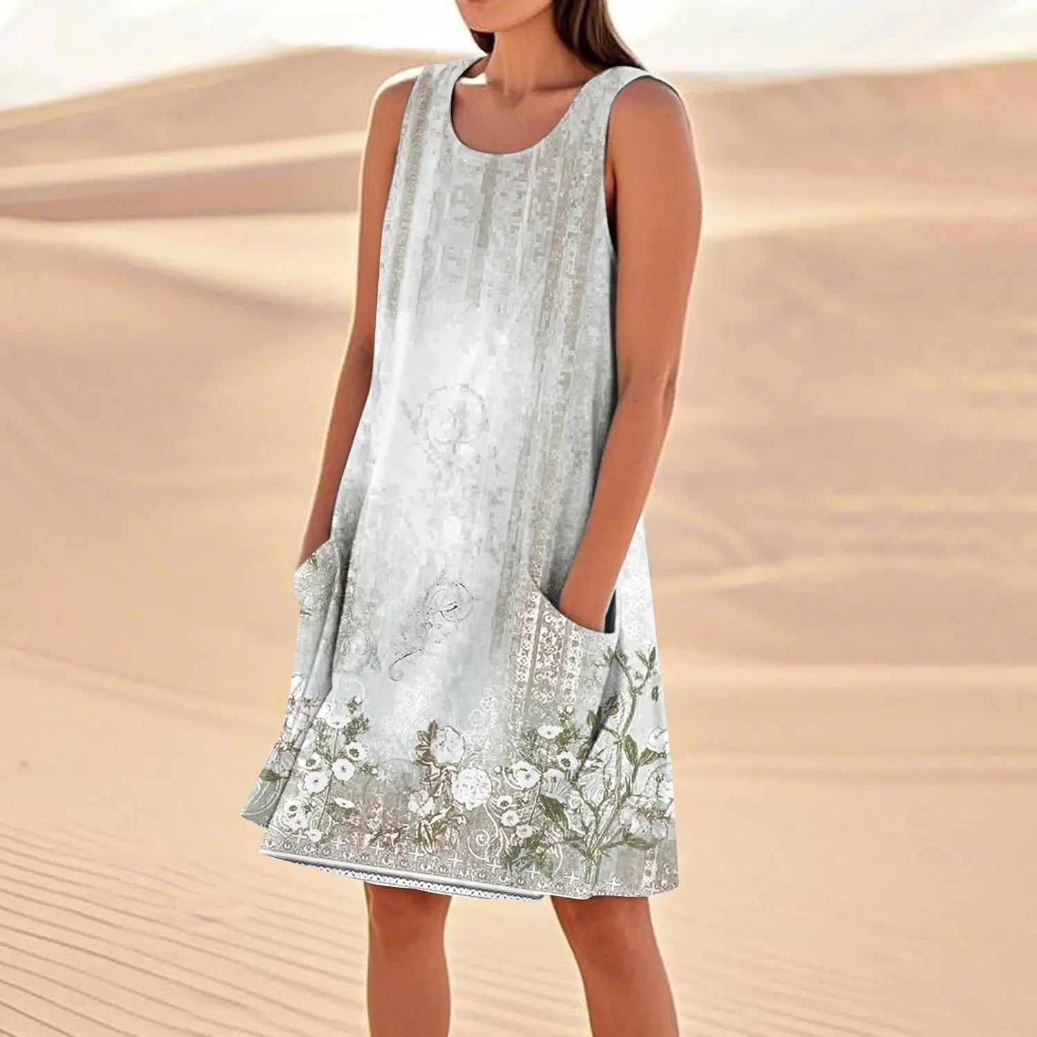 Summer Dresses for Women 2025 Sleeveless Beach T Shirt Dress Loose Casual Tank Dress U Neck Sundresses with Pockets