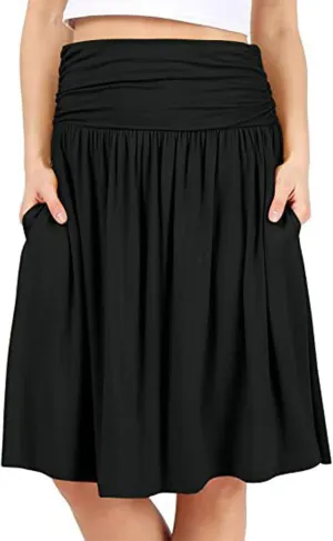 Summer Skirts for Women Regular and Plus Size Skirt with Pockets The Knee Length Ruched Flowy Midi Skirt