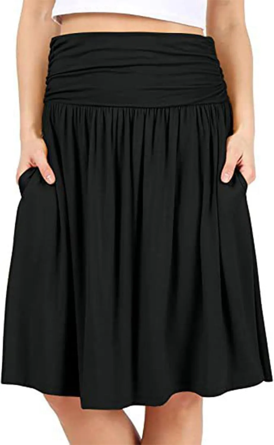 Summer Skirts for Women Regular and Plus Size Skirt with Pockets The Knee Length Ruched Flowy Midi Skirt