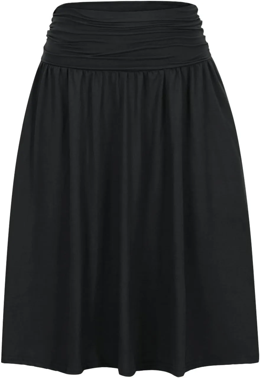 Summer Skirts for Women Regular and Plus Size Skirt with Pockets The Knee Length Ruched Flowy Midi Skirt