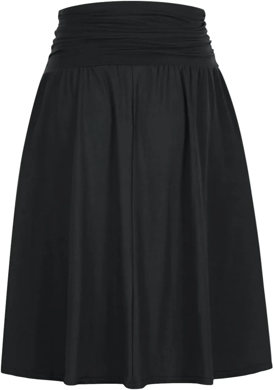 Summer Skirts for Women Regular and Plus Size Skirt with Pockets The Knee Length Ruched Flowy Midi Skirt