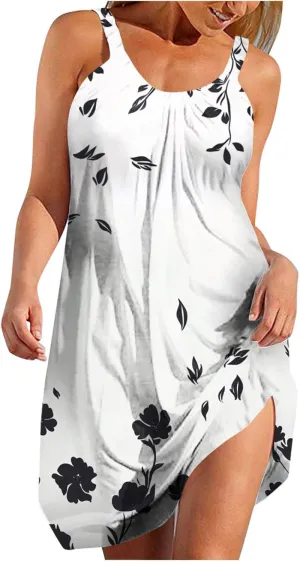 Sundresses for Women Floral Printed Casual Loose Sleeveless Beach Dress 2025 Summer V-Neck Coverup Mini Dresses