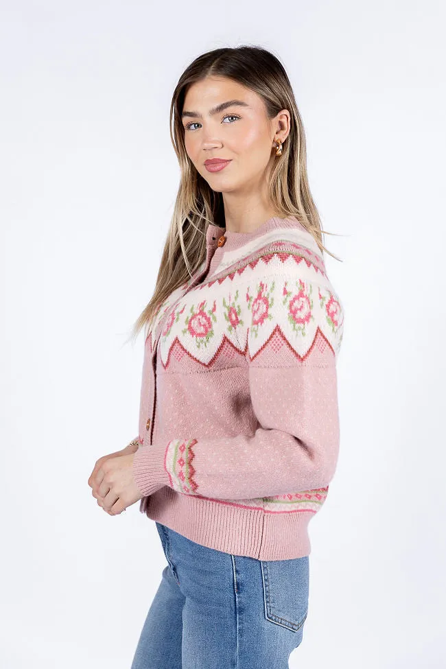 Sunny Meadow Pink Floral Fair Isle Cardigan FINAL SALE