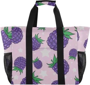 susiyo Blackberry on Pink Background Large Beach Tote Pool Bag for Women Girls, Lightweight Shopping Bags Handle Handbag, Work Tote Nurse Dance Yoga Bag for Sport Travel