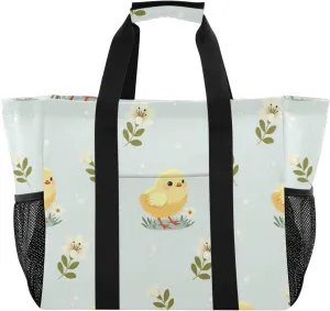 susiyo Chicken and Flowers Large Beach Tote Pool Bag for Women Girls, Lightweight Shopping Bags Handle Handbag, Work Tote Nurse Dance Yoga Bag for Sport Travel