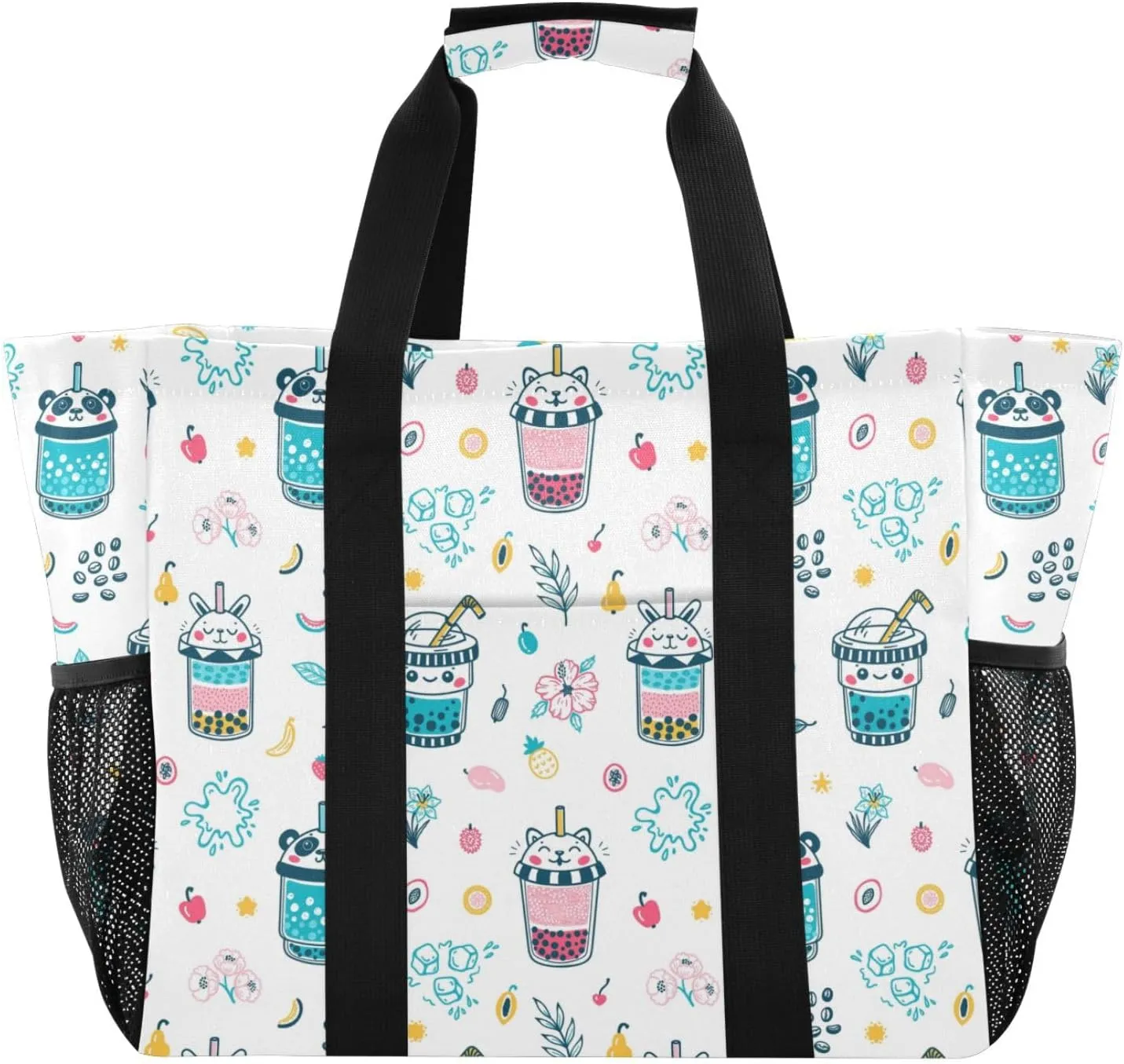 susiyo Cute Bubble Tea Large Beach Tote Pool Bag for Women Girls, Lightweight Shopping Bags Handle Handbag, Work Tote Nurse Dance Yoga Bag for Sport Travel