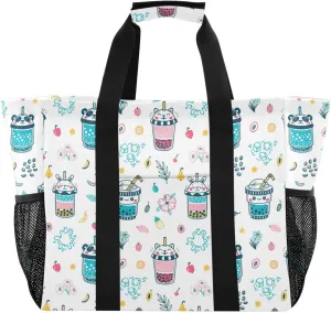 susiyo Cute Bubble Tea Large Beach Tote Pool Bag for Women Girls, Lightweight Shopping Bags Handle Handbag, Work Tote Nurse Dance Yoga Bag for Sport Travel