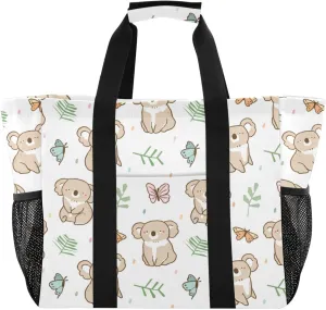 susiyo Cute Koala Butterfly and Leaf Large Beach Tote Pool Bag for Women Girls, Lightweight Shopping Bags Handle Handbag, Work Tote Nurse Dance Yoga Bag for Sport Travel