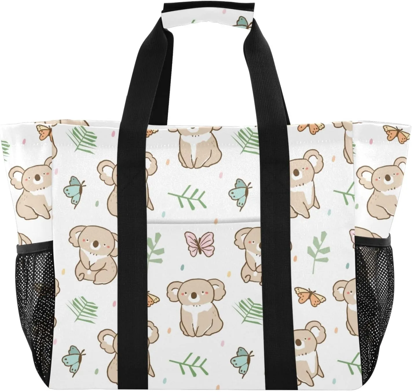 susiyo Cute Koala Butterfly and Leaf Large Beach Tote Pool Bag for Women Girls, Lightweight Shopping Bags Handle Handbag, Work Tote Nurse Dance Yoga Bag for Sport Travel