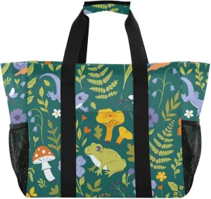 susiyo Forest Plant and Animal Patterns Large Beach Tote Pool Bag for Women Girls, Lightweight Shopping Bags Handle Handbag, Work Tote Nurse Dance Yoga Bag for Sport Travel