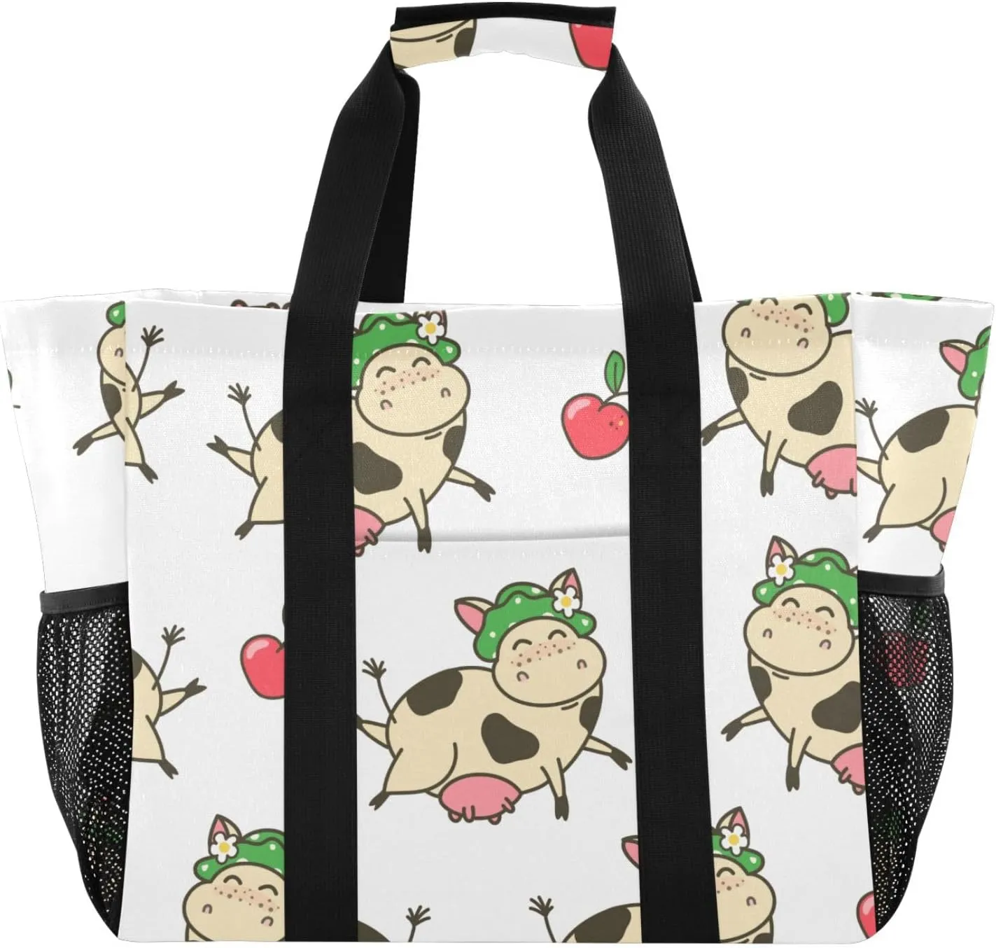 susiyo Funny Cartoon Cow Large Beach Tote Pool Bag for Women Girls, Lightweight Shopping Bags Handle Handbag, Work Tote Nurse Dance Yoga Bag for Sport Travel