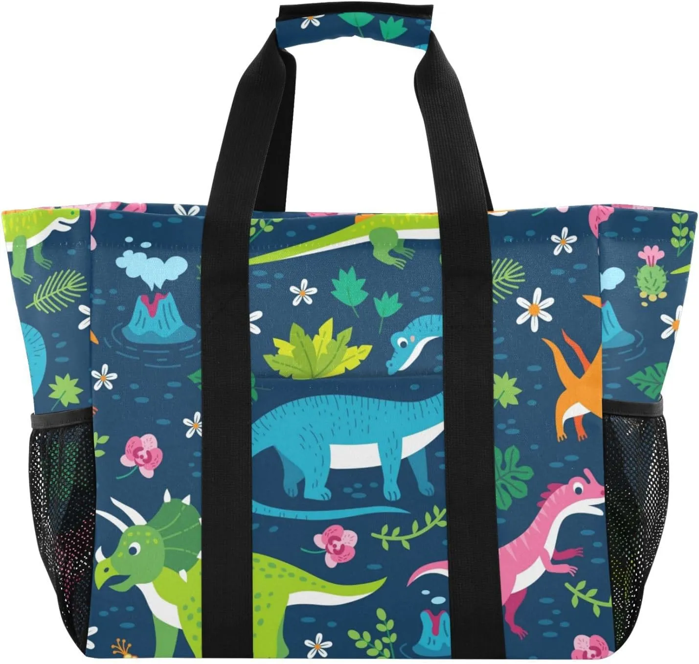 susiyo Funny Cute Dinosaurs Large Beach Tote Pool Bag for Women Girls, Lightweight Shopping Bags Handle Handbag, Work Tote Nurse Dance Yoga Bag for Sport Travel